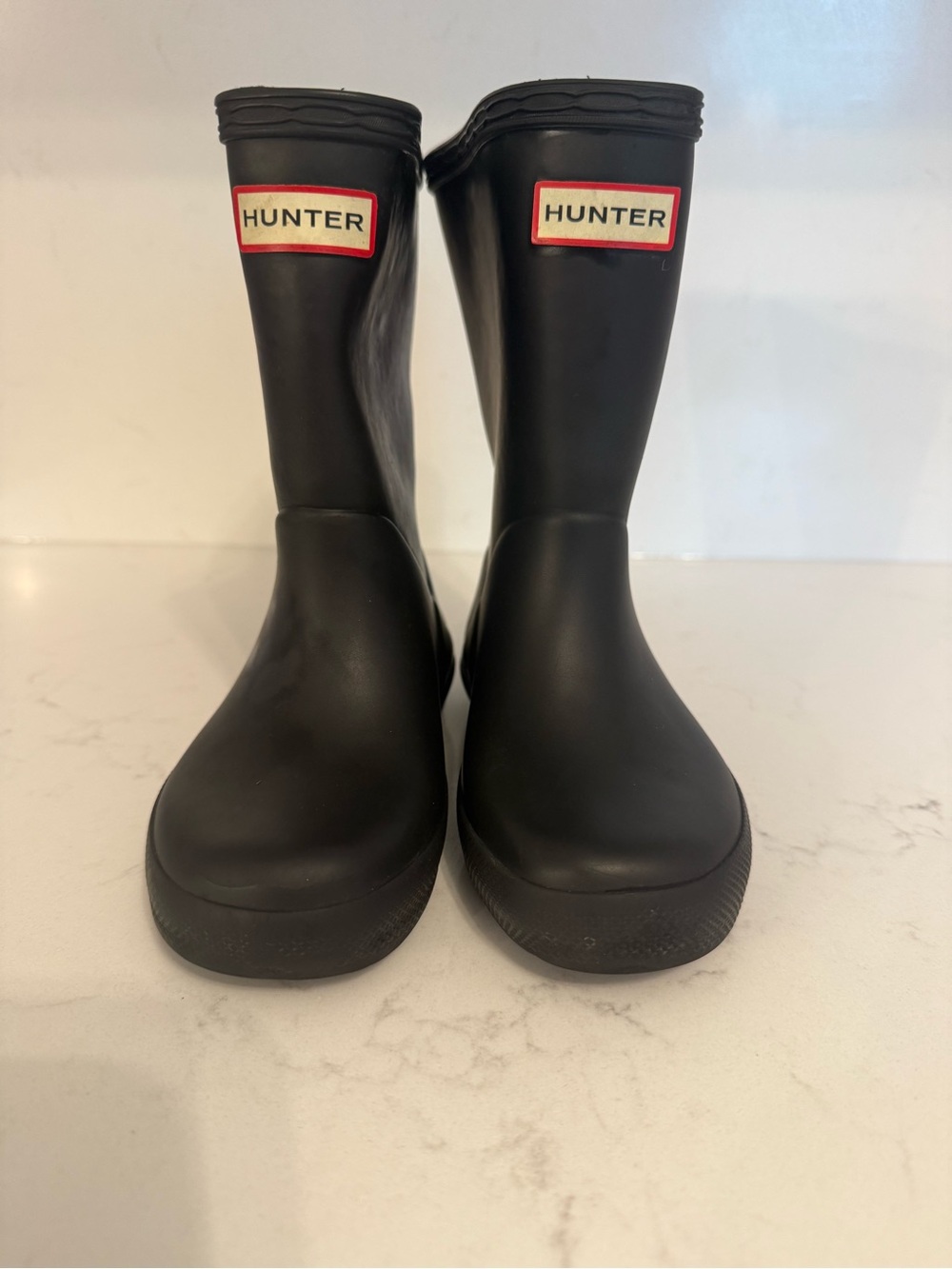 Hunter Black Rain Boots with Red Logo Trim